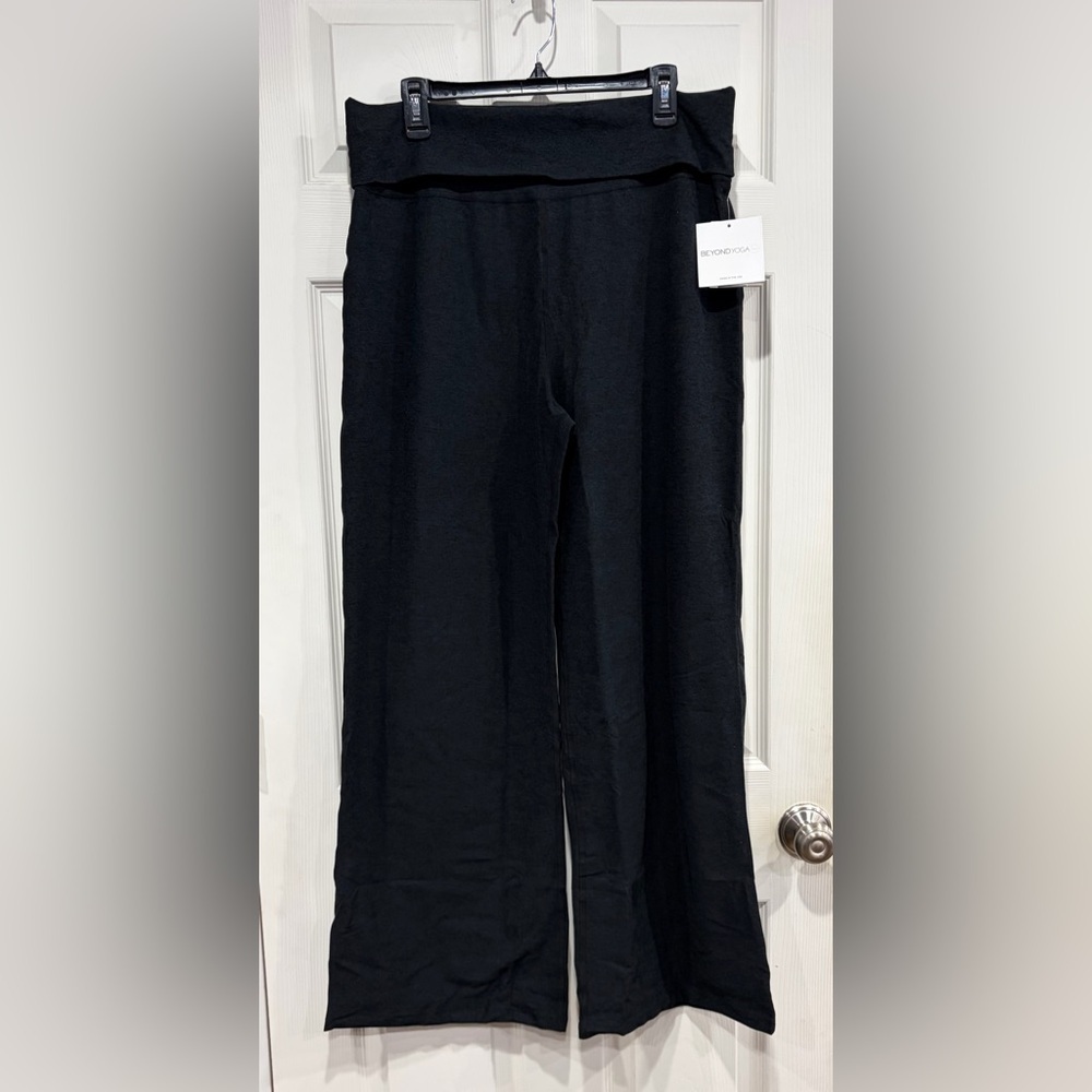 Beyond Yoga Women's XL Spacedye Foldover Wide Leg Pant Darkest Night Black NWT